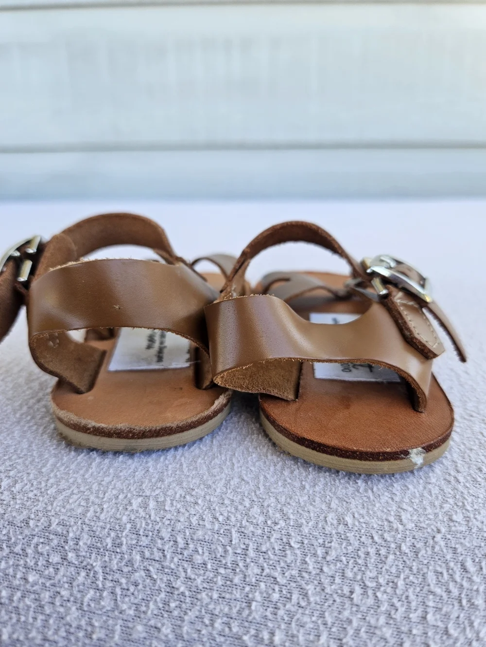 Mon Petit Cape Cod Brown Leather Strappy Sandals Baby Toddler SZ 5 Buckle Hook